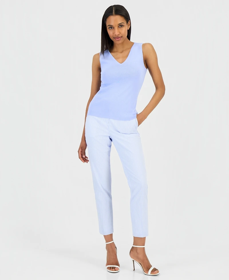 Tahari Asl Women's V-Neck Sleeveless Ribbed-Knit Top