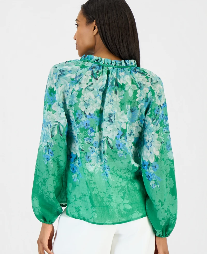 Tahari Asl Women's Printed Blouson-Sleeve Blouse