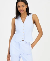 Tahari Asl Women's Seersucker Stripe Cotton Button-Front Vest