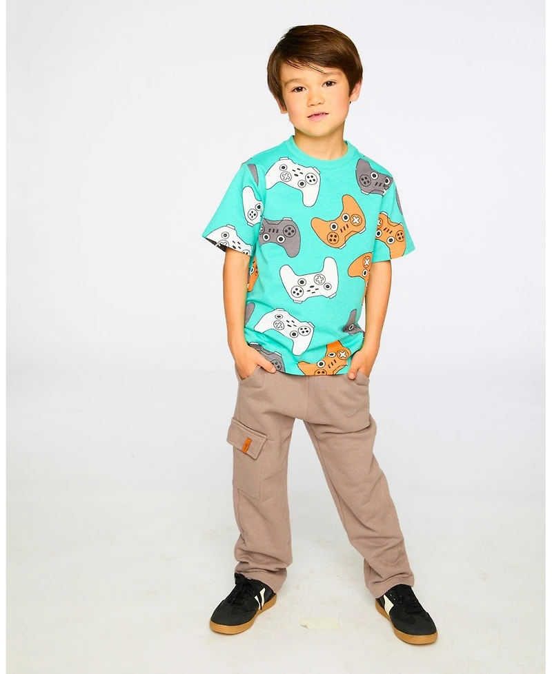 Deux par Toddler Boys Cotton Jersey T-Shirt Blue Printed Gamepads - Toddler|Child