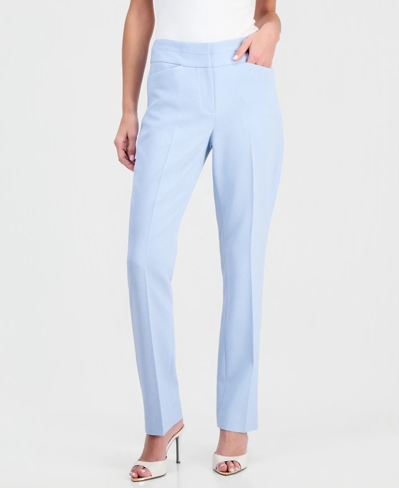 Tahari Asl Women's Twill Flat-Front Straight-Leg Pants