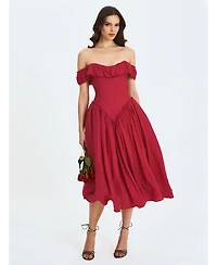 Miss Circle Women's Xavy Crimson Off-Shoulder Corset Midi Dress