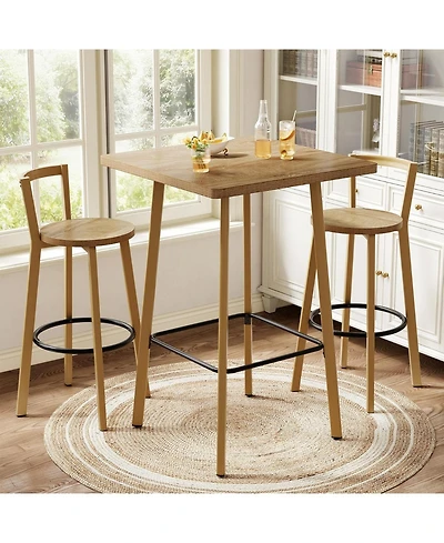 Tribesigns Bar Set, Bar Table and Chairs, 39.4" H Square Bistro Pub Table with 2 Chairs, Bar Height Table with Footrest, Small Cocktail Tables