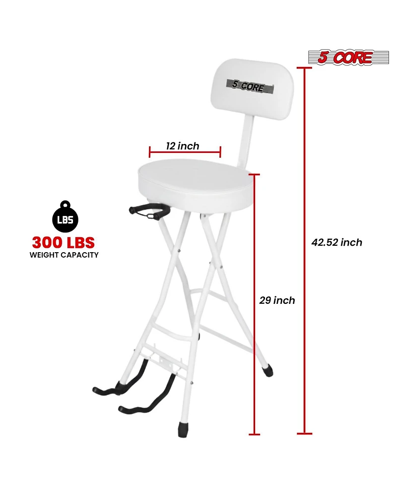 5 Core Guitar Stool 3.15" Padded Chair w Backrest Foldable Music Seat Built in Foot Rest Guitar Stand