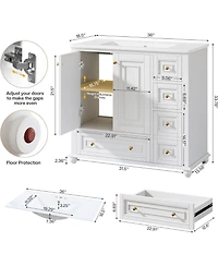 Tribesigns 36-Inch Bathroom Vanity with Ceramic Sink Combo, Freestanding Bathroom Storage Vanity Cabinet with 2 Doors & 4 Drawers And Undermount Sink
