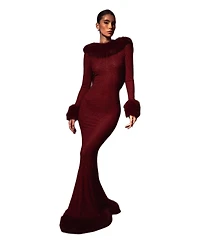 Miss Circle Women Mellie Burgundy Regular-Length Rhinestone Mesh Low Back Mermaid Gown