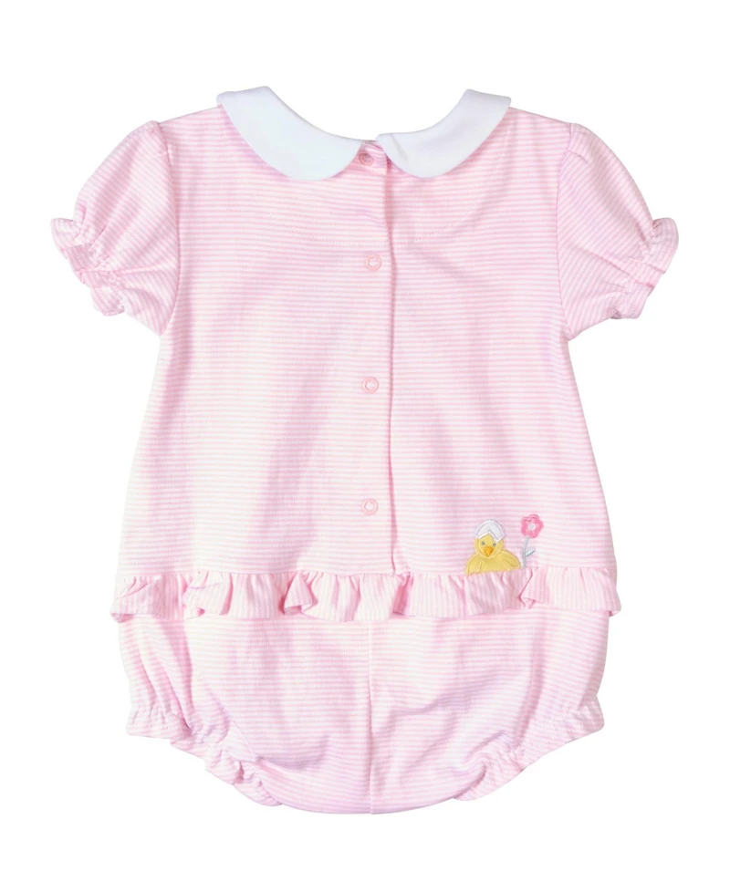 Florence Eiseman Baby Girl Stripe Knit Romper With Flowers & Chick