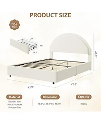 gaomon Boucle Bed Frame with 2 Storage Drawers, Soft Upholstered Platform Round Headboard, Heavy Duty, Wooden Slats