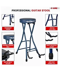 5 Core Guitar Stool 3.15" Padded Chair Foldable Heavy Duty Music Seat Built in Foot Rest Guitar Stand