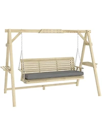 Outsunny 3 Seat Porch Swing with Cushion and Side Trays