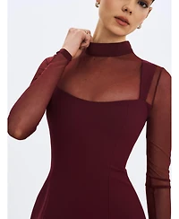 Miss Circle Women's Natasha Burgundy Faux Two-Piece Turtleneck Mini Dress