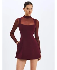 Miss Circle Women's Natasha Burgundy Faux Two-Piece Turtleneck Mini Dress