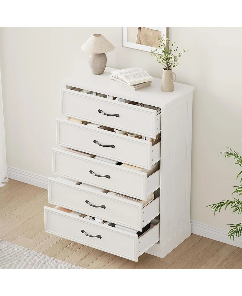 gaomon 5 Drawer Dresser for Bedroom, Wooden 5 Chest of Drawers 43in Tall with Large Storage Drawers, Modern Dresser Organizer Closet for Living Room