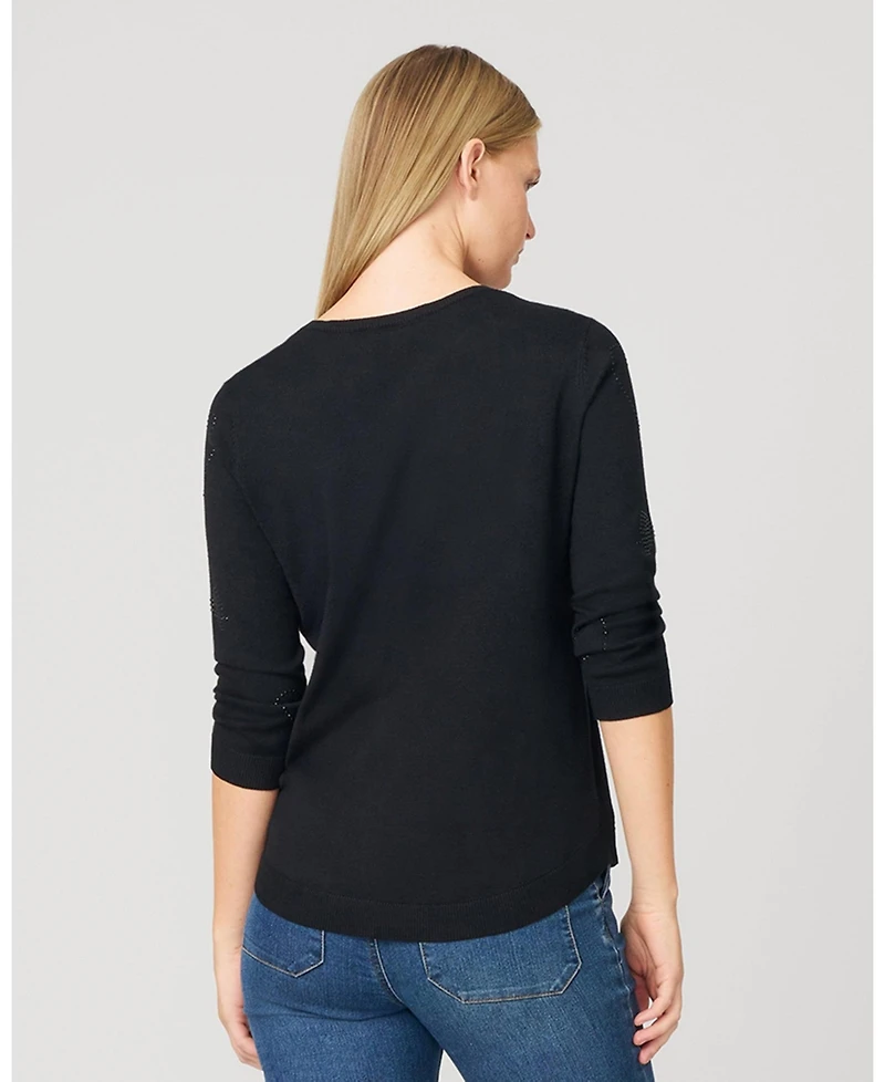 Cable & Gauge Women's Textured Heart Bow Knit Top