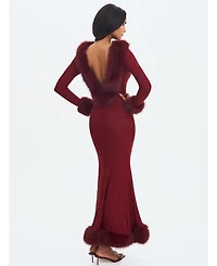 Miss Circle Women's Rhinestone Mesh Low Back Mermaid Gown