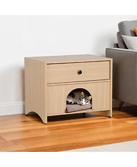 Aostirmotor Mid-Century Modern Accent Table with Drawer, Natural Finish Pet Furniture