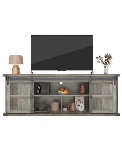 Gaomon 70" Farmhouse Tv Stand for 70/75/80" TVs, Entertainment Center with Power Outlets & Sliding Barn Door