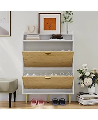 gaomon Slim Wood Shoe Cabinet, 2-Drawer Shoe Storage Organizer with Adjustable Compartments, Freestanding Space Saving Rack for Hallway, Bedroom