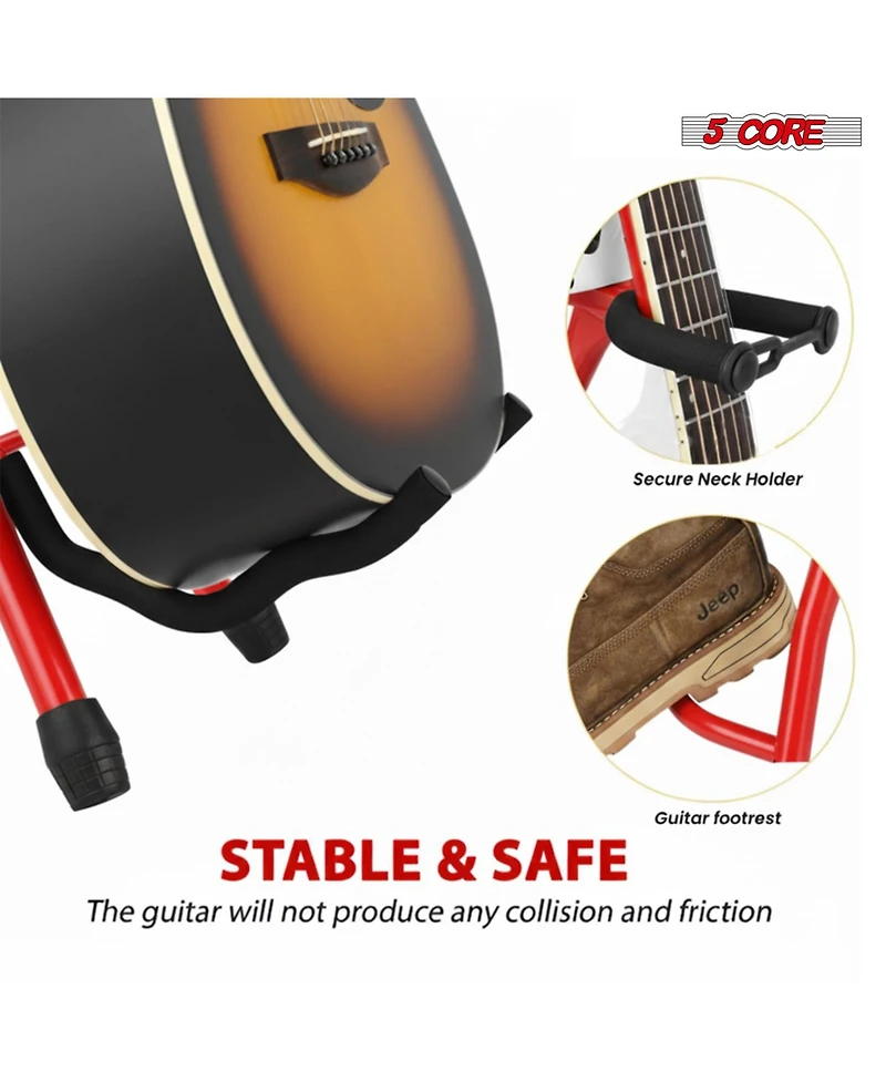 5 Core Guitar Stool 3.15" Padded Chair w Backrest Foldable Music Seat Built in Foot Rest Guitar Stand
