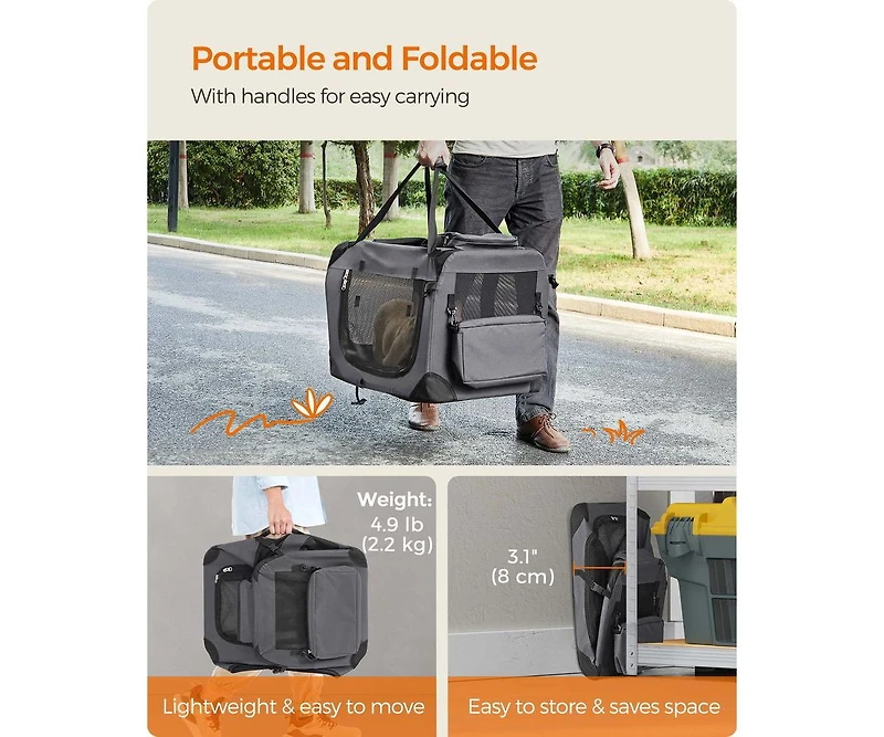 Cozito 24" Steel Frame, Mesh Windows, Storage Pockets, 15–24 lb Foldable Soft Dog Crate, Portable Carrier