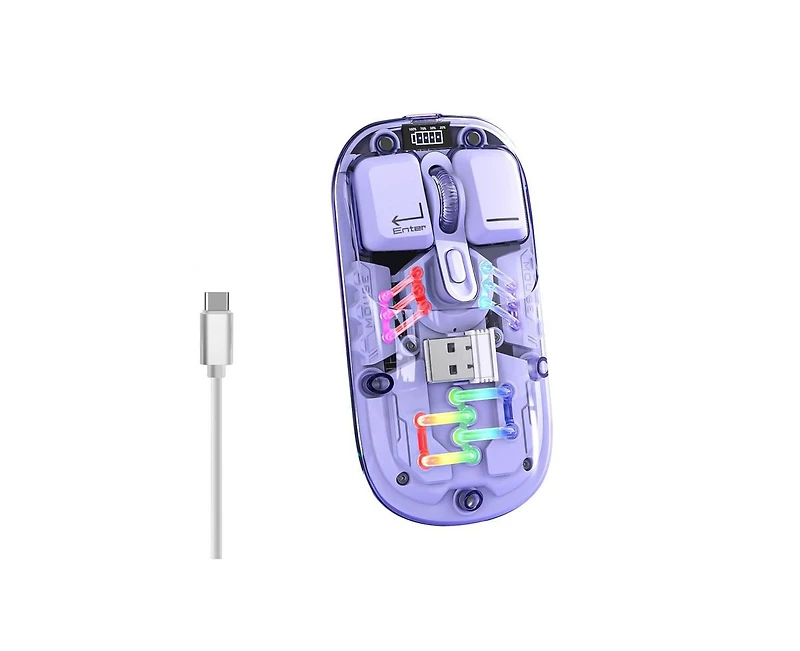 Risokeys Dual-Mode Transparent Wireless Mouse, 2.4G + Bluetooth 5.0, Magnetic Suction Design, Rgb Backlit, 3-Speed Dpi