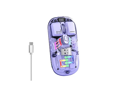 Risokeys Dual-Mode Transparent Wireless Mouse, 2.4G + Bluetooth 5.0, Magnetic Suction Design, Rgb Backlit, 3-Speed Dpi