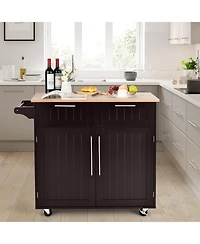 Kitchen Islands Rolling Island Cart Storage Trolley with Towel Rack and Drawer