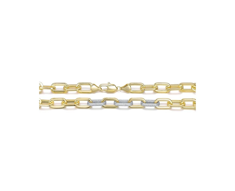 Rachel Glauber Modern Two-Tone Gold Plated Pave-set Cz Link Necklace