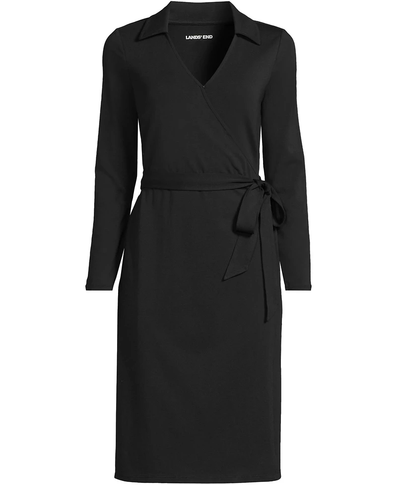 Lands' End Women's Cotton Modal Collared Wrap Dress