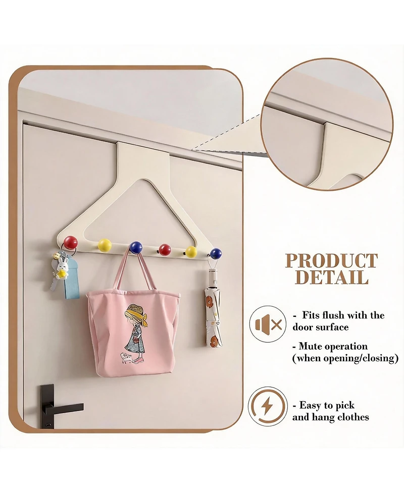 Yigii Vibrant No-Drill Over Door Hooks, 6 hook, No Drill, 10.6" Height, Silent, Secure, Damage-Free