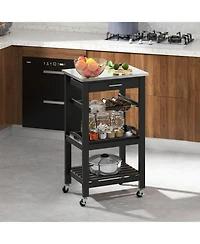 Volenca Kitchen Island Cart with Stainless Steel Top and Storage Basket, Rolling Trolley