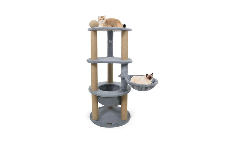 Aostirmotor 47-Inch Cat Tower with Scratching Posts, Multi-Level Cat Tree for Relaxation and Play, Light Grey