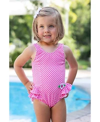 Florence Eiseman Little Girls Gingham Swimsuit with Ruffles and Flower