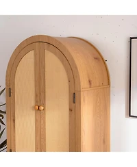 Boyel Living Arched Kitchen Pantry Cabinet, 63.39" Tall Arched Bookcase Rattan Storage Cabinet with Doors Adjustable Shelves