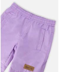 Deux par Girl 3-in-1 Two-Piece Mid-Season Outerwear with Solid Pants Set Purple Daisy Print - Toddler