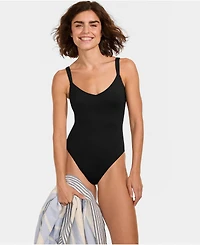 Lands' End Women's V-Neck High Leg Strappy Back One Piece