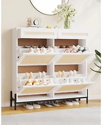 Gaomon Rattan Shoe Cabinet with 4 Flip Drawers & 2 Top Drawers, Slim Wooden Freestanding Organizer Adjustable Shelves