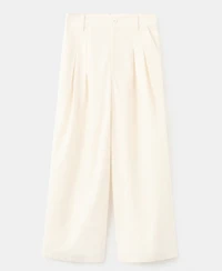 Mango Women's Wide-Leg Cropped Pleated Pants