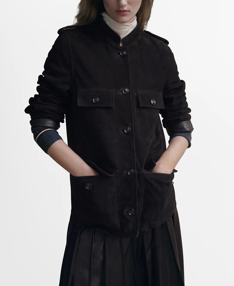 Mango Women's Band Collar Suede Jacket