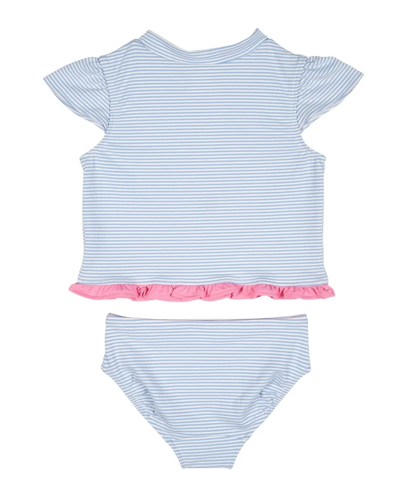 Florence Eiseman Toddler Girls Cap Sleeve Rash Guard Tankini With Flower