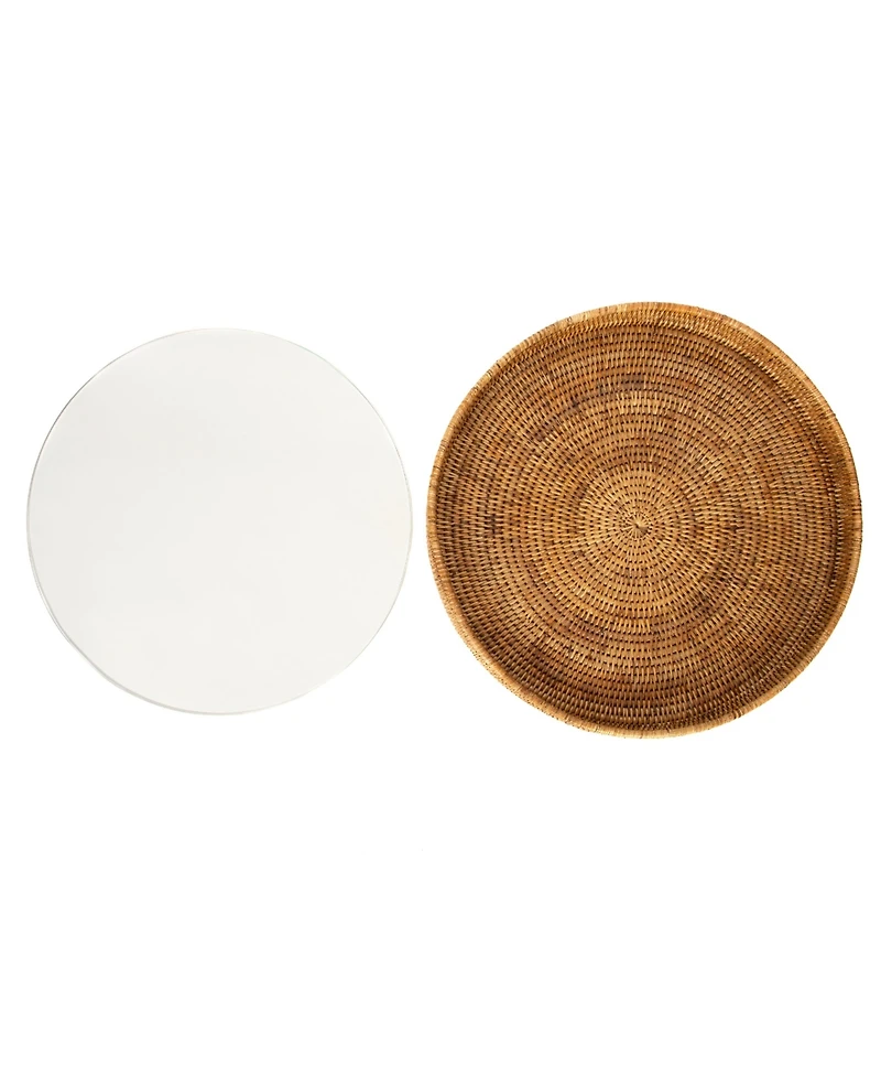 Artifacts Trading Company Rattan Round Serving-Ottoman Tray with Glass Insert