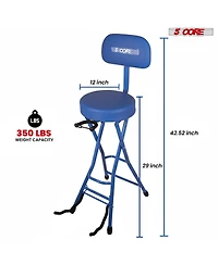 5 Core Guitar Stool 3.15" Padded Chair w Backrest Foldable Music Seat Built in Foot Rest Guitar Stand