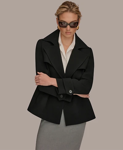 Donna Karan New York Women's Short Crepe Notch Collar Trench Coat