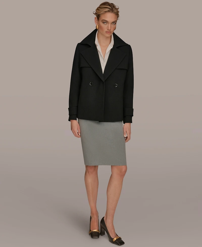 Donna Karan New York Women's Short Crepe Notch Collar Trench Coat