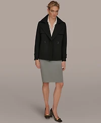 Donna Karan New York Women's Short Crepe Notch Collar Trench Coat