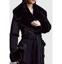 Karen Millen Women's Faux Shearling Belted Maxi Coat