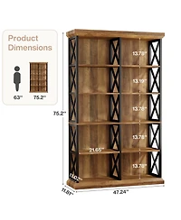 Tribesigns 75 Inch Tall Bookcase, Double Wide Bookshelves and Bookcase, 6-Tier Industrial Book Shelf 6 Shelf Display Storage Shelves