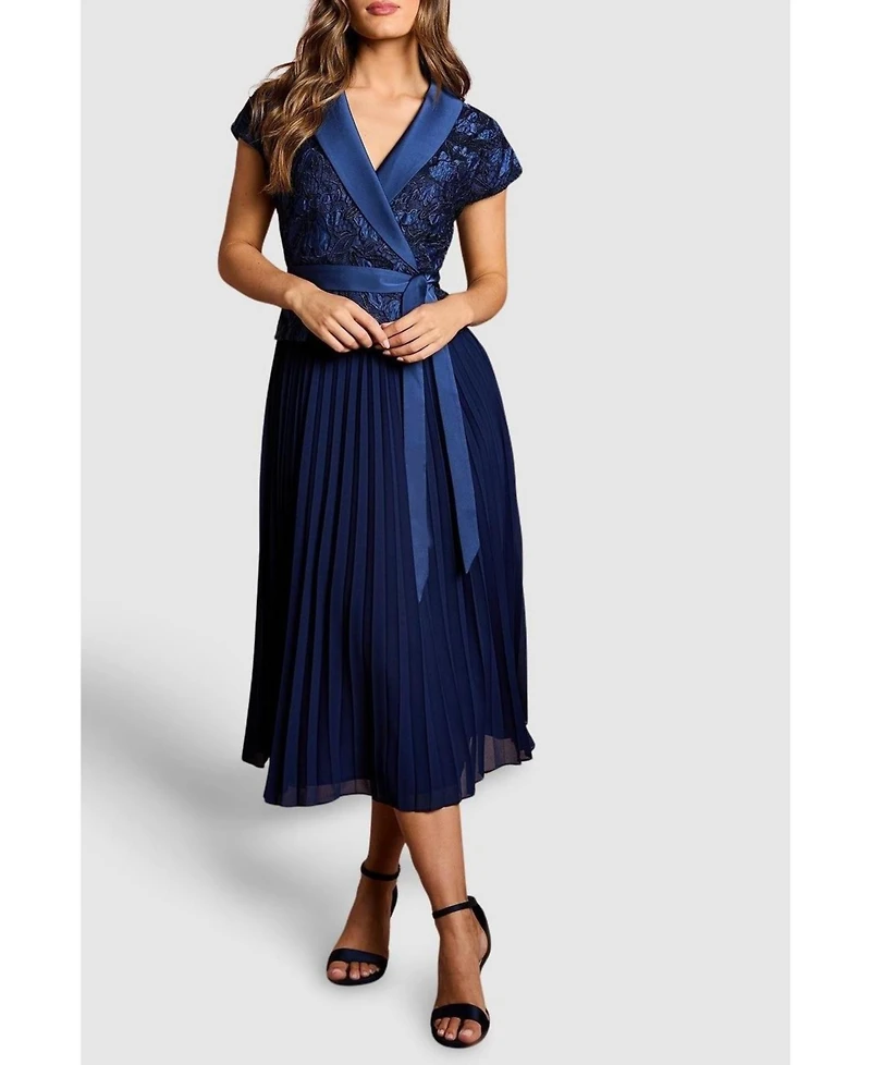 Coast Women's Lace Wrap Top Pleat Tux Midi Dress
