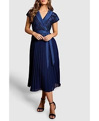 Coast Women's Lace Wrap Top Pleat Tux Midi Dress