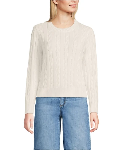 Lands' End Women's Drifter Classic Cable Crew Neck Sweater